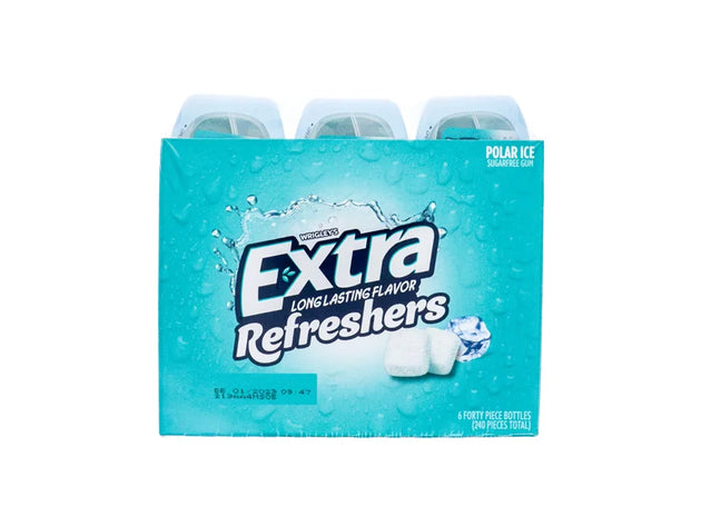 Wrigley's Extra Refreshers Polar Ice Chewing Gum Bottle 6 Count - 40 Pcs image 0