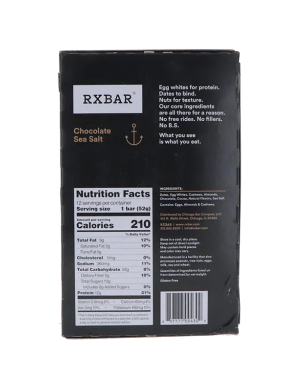 RxBAR Chocolate Sea Salt, Protein Bar 12 Count - 1.83 oz image 0
