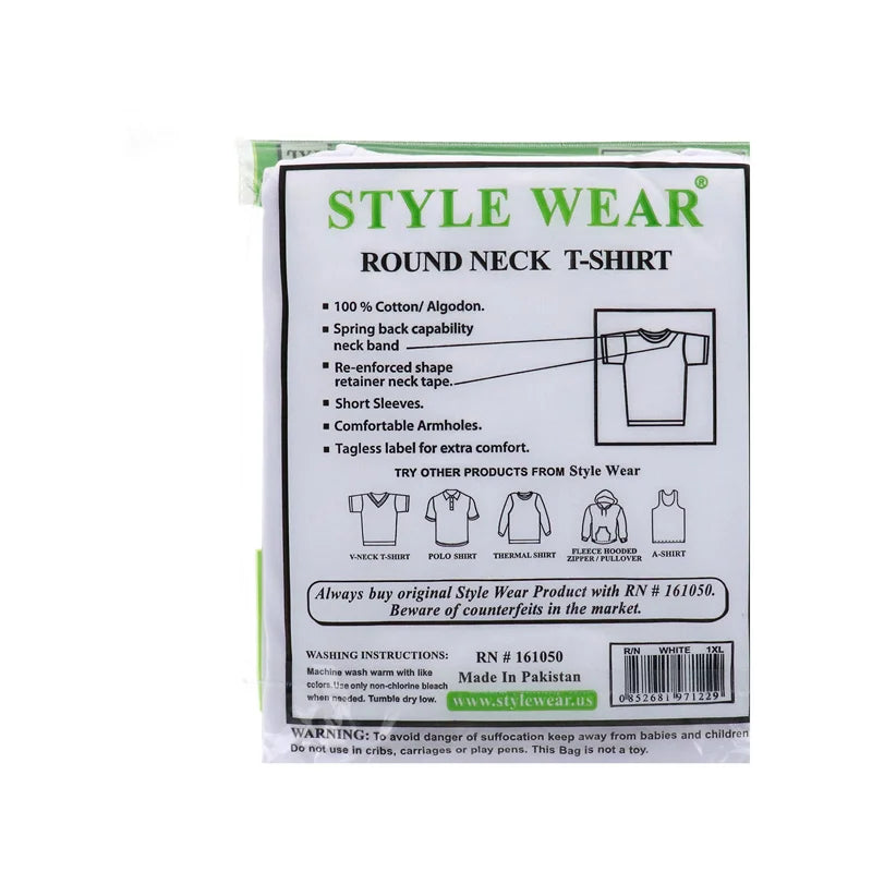 Style Wear T-Shirt - Round Neck White XL - 1 Count Only image 0
