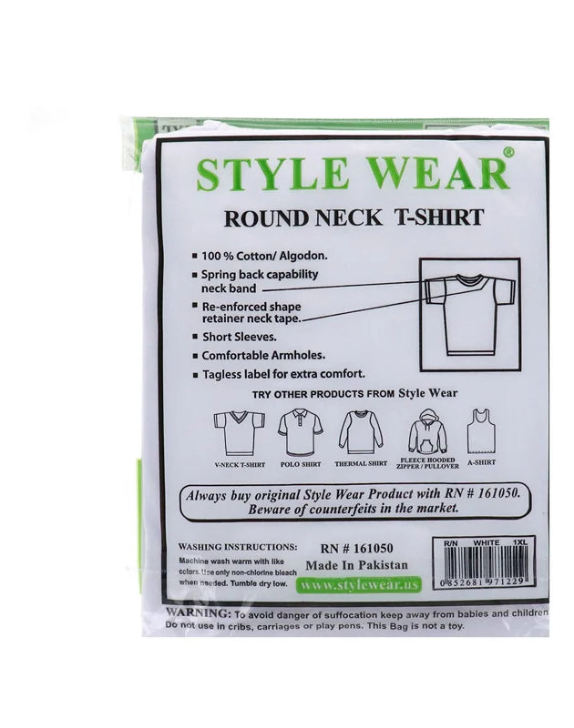 Style Wear T-Shirt - Round Neck White XL - 1 Count Only image 0