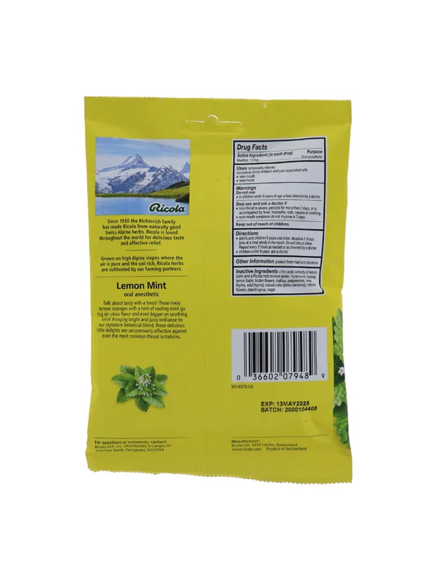 Ricola Lemon Mint Throat Drops - Bag 24 Pack image 0