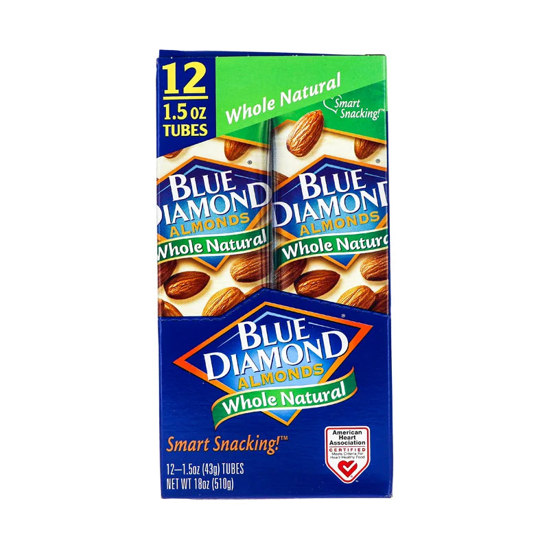 Blue Diamond Almonds Whole Natural Tube 12 Count - 1.5 oz image 0