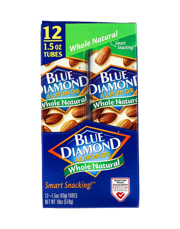 Blue Diamond Almonds Whole Natural Tube 12 Count - 1.5 oz image 0