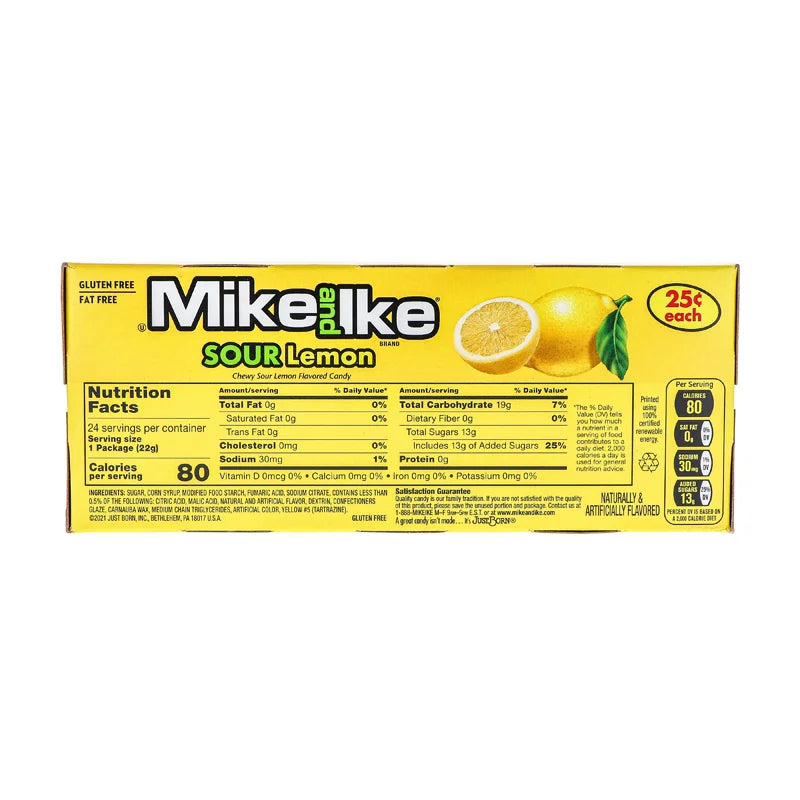 Mike And Ike 25c Sour Lemon Chewy Candies 24 Count - 0.78 oz image 2