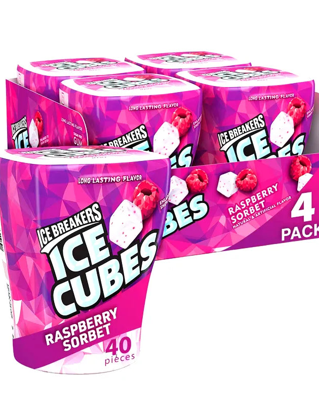 Ice Breakers Ice Cubes Gum Raspberry Sorbet Bottle (Pack Of 4) - 40 Pieces image 0