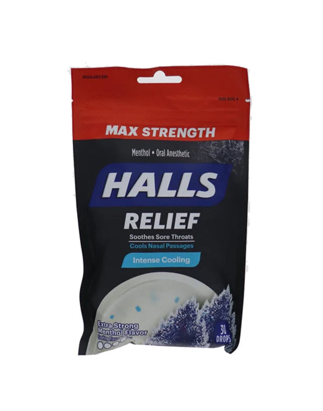 Halls Intense Cool Extra Strong Menthol Flavor Cough Drops - Bag 30 Drops image 0