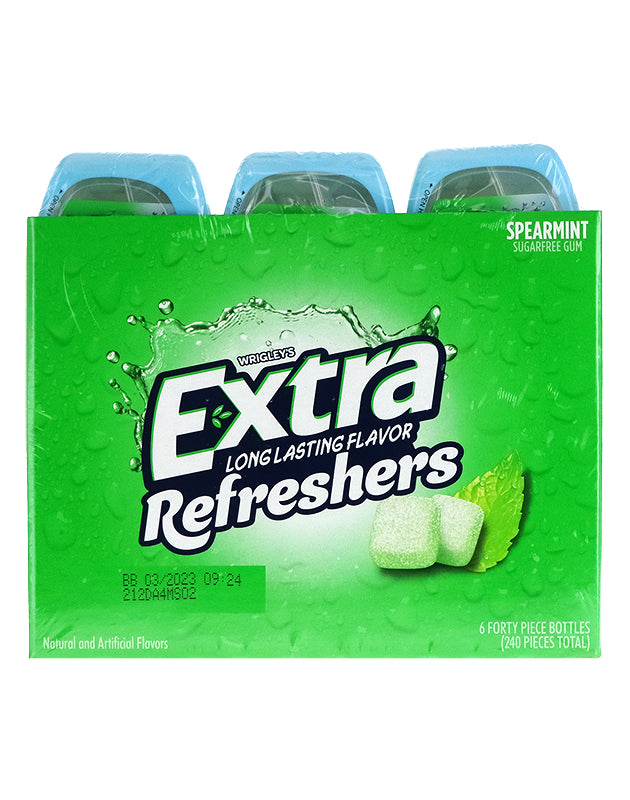Wrigley's Extra Refreshers Spearmint Chewing Gum Bottle 6 Count - 40 Pcs image 0
