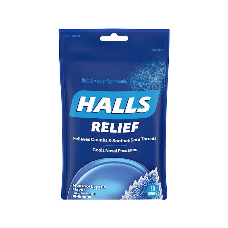 Halls Cough Drops Ice Peppermint Flavored - Bag 30 Drops image 0