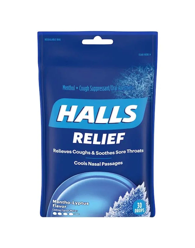 Halls Cough Drops Ice Peppermint Flavored - Bag 30 Drops image 0