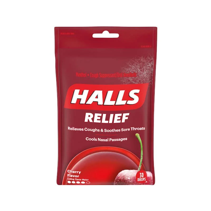 Halls Cough Drops Cherry Flavored - Bag 30 Drops image 0