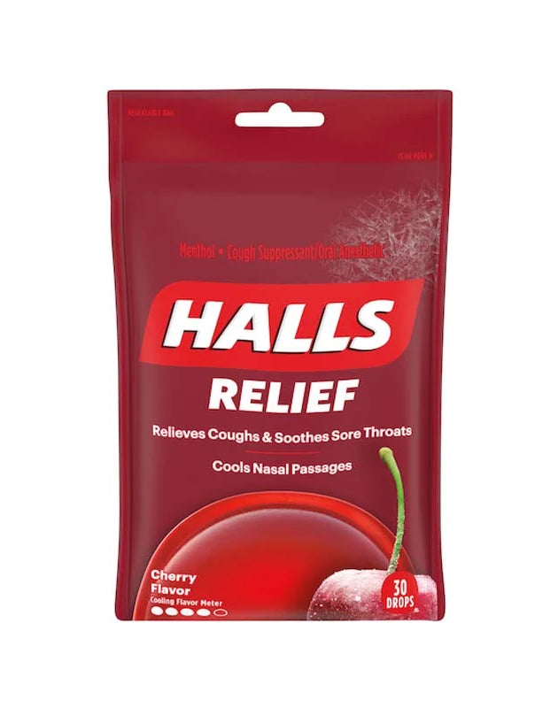 Halls Cough Drops Cherry Flavored - Bag 30 Drops image 0