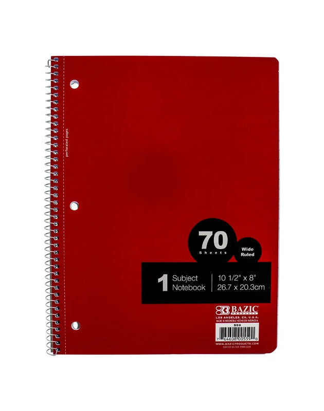 Mead Spiral Notebook 1 Subject Wide Ruled - 70 Sheets image 0