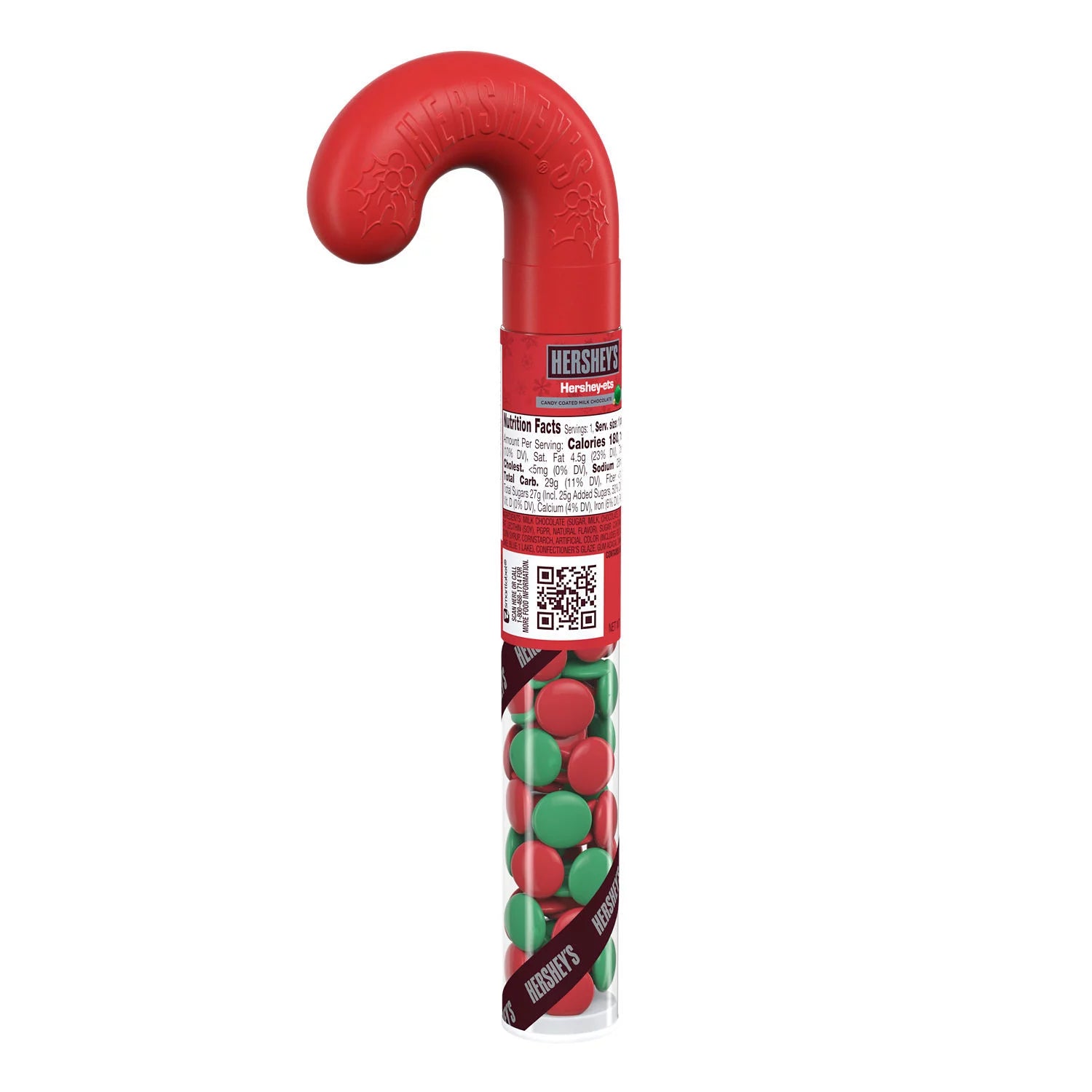 HERSHEY'S, HERSHEY-ETS Candy Coated Milk Chocolate Candy, Christmas, 1.4 oz, Filled Plastic Cane image 0