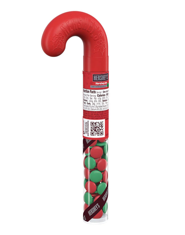 HERSHEY'S, HERSHEY-ETS Candy Coated Milk Chocolate Candy, Christmas, 1.4 oz, Filled Plastic Cane image 0