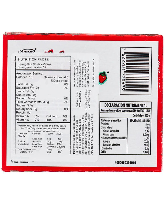 Bubbaloo Fresa Strawberry Chewing Gum 50 Count image 0