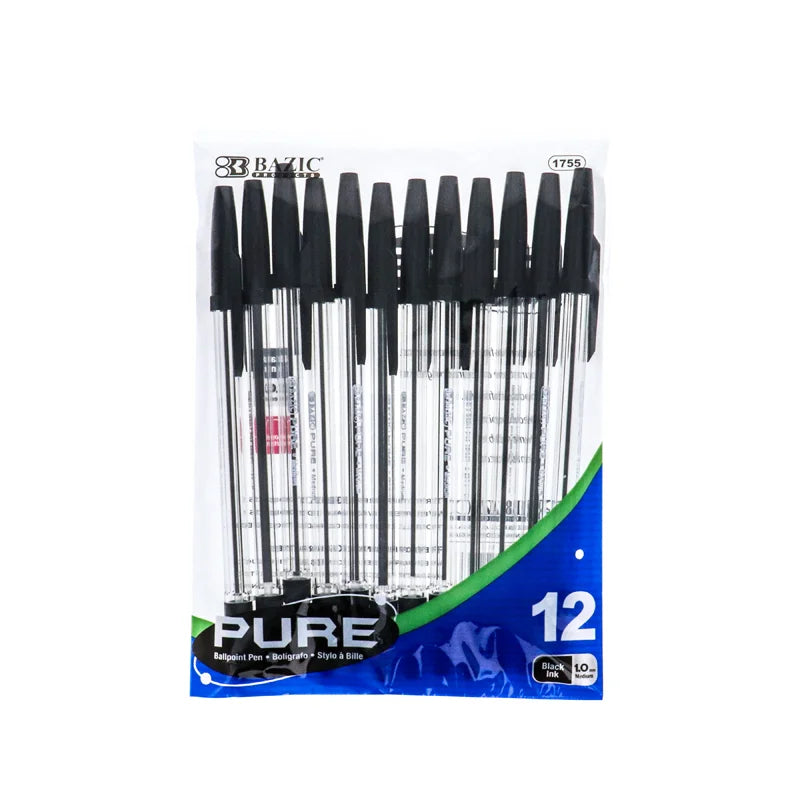 BAZIC Pure Black Stick Pen (Pack of 12) image 0