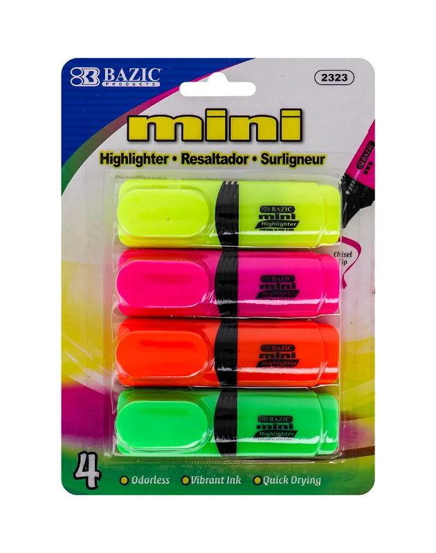 Bazic Mini Highlighter Assorted Color (4 Pack) image 0
