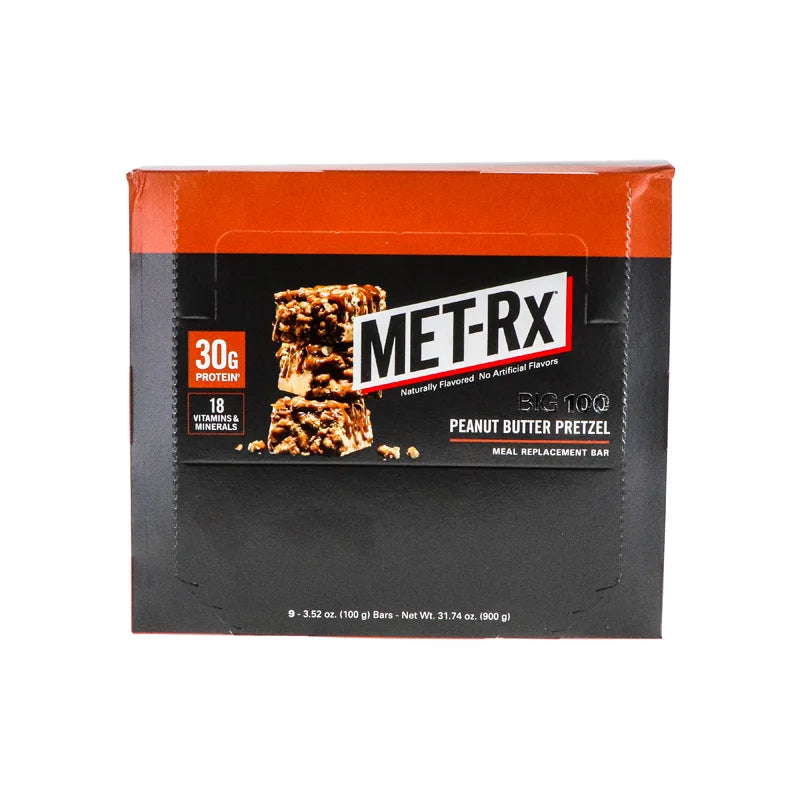 MET-Rx Big 100 Colossal Protein Bars - Peanut Butter Pretzel 9 Count - 3.52 oz image 0