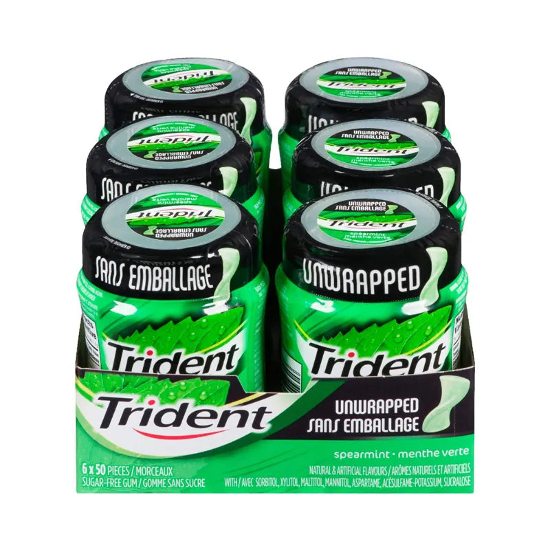 Trident Sugar Free Gum, Spearmint - Bottle 6 Count - 50 Pieces image 0