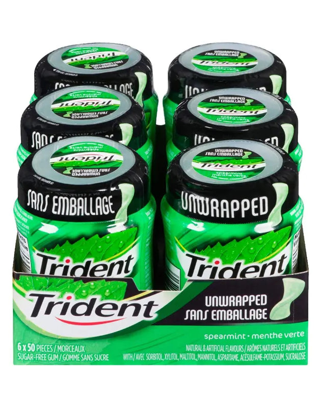 Trident Sugar Free Gum, Spearmint - Bottle 6 Count - 50 Pieces image 0