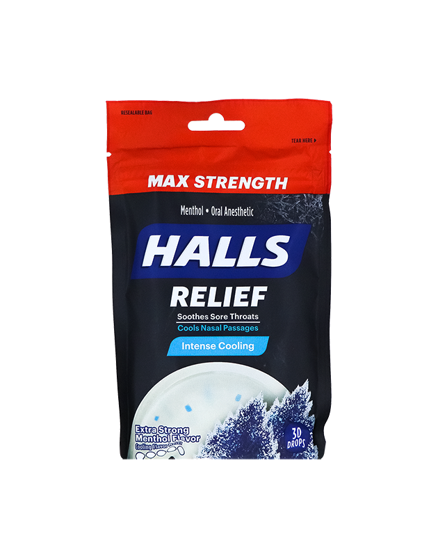 Halls Intense Cool Extra Strong Menthol Flavor Cough Drops - Bag 30 Drops image 0