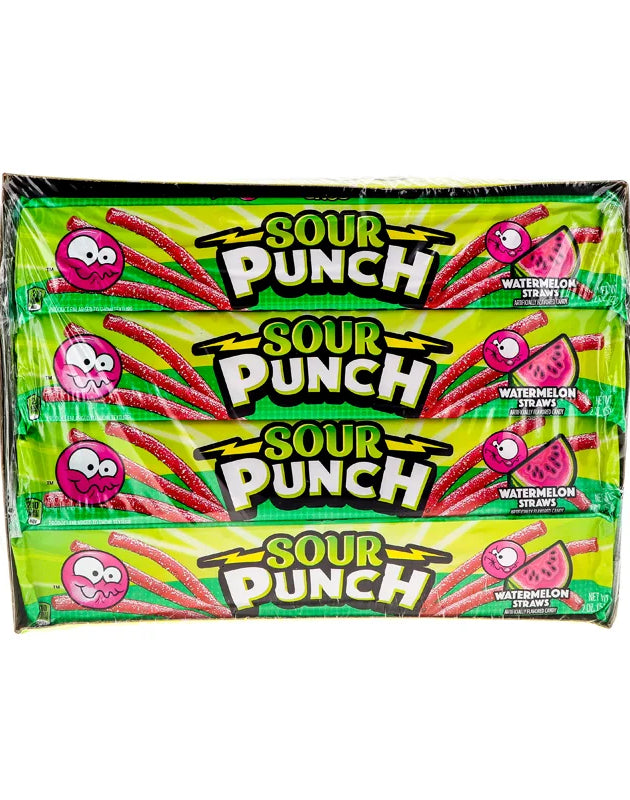 Sour Punch Straws Zip-Zappin Watermelon 24/2Oz image 0