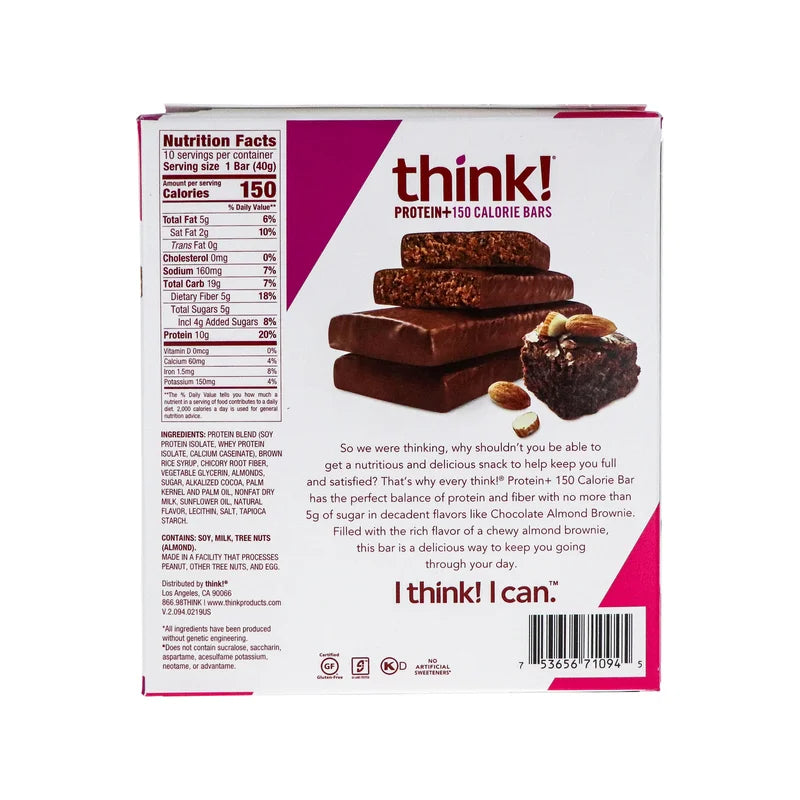 Think! Lean Protein Fiber Chocolate Almond Brownie Bar 10 Count - 1.41 oz image 2