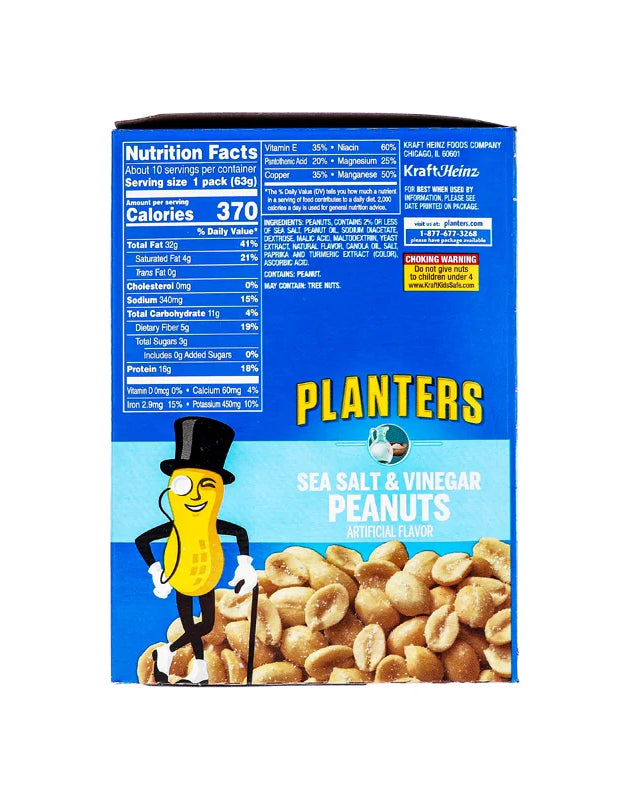 Planters Sea Salt & Vinegar Peanuts 10 Count - 2.25 oz image 0