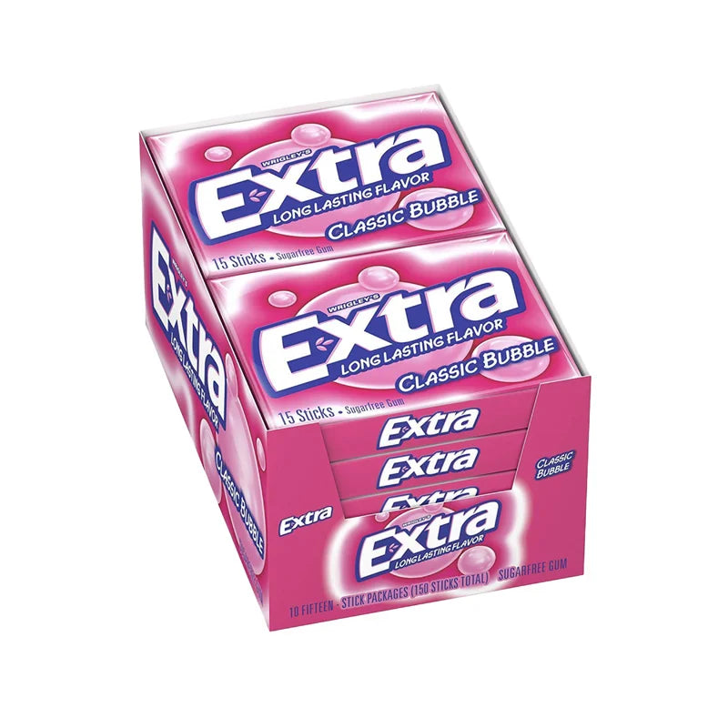 EXTRA Classic Bubble Sugar Free Chewing Gum - Pack of 10 - 15 stk image 0