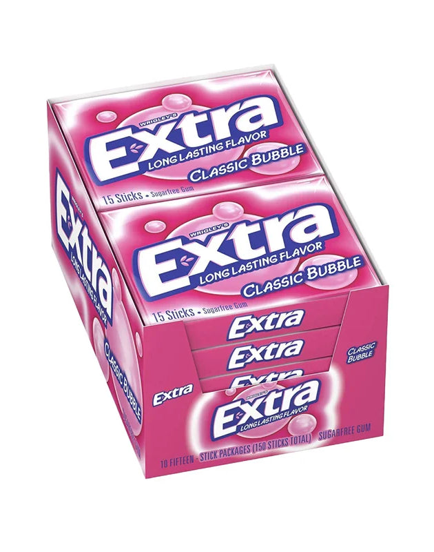 EXTRA Classic Bubble Sugar Free Chewing Gum - Pack of 10 - 15 stk image 0