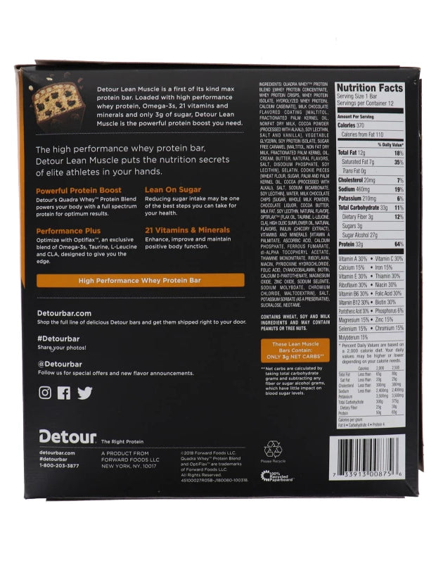 Detour Lean Muscle Protein Bar, Cookie Dough Caramel Crisp, 12 Count image 0