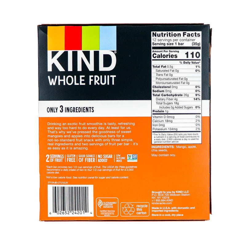 Kind Whole Fruit Mango Apple & Chia Seeds Bar 12 Count - 1.23 oz image 2