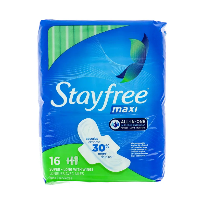 Stayfree Maxi Pads Super Long with Wings - 16 Count image 0