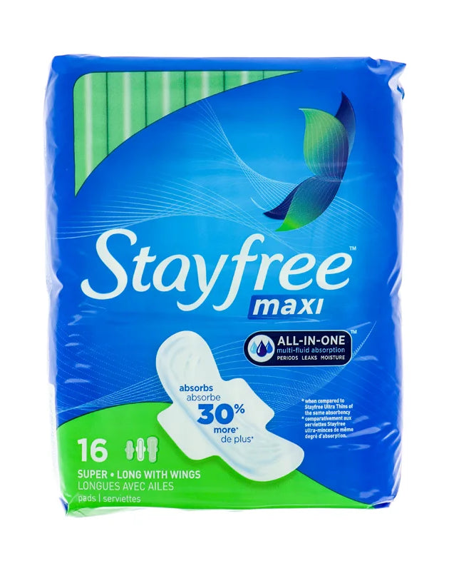 Stayfree Maxi Pads Super Long with Wings - 16 Count image 0