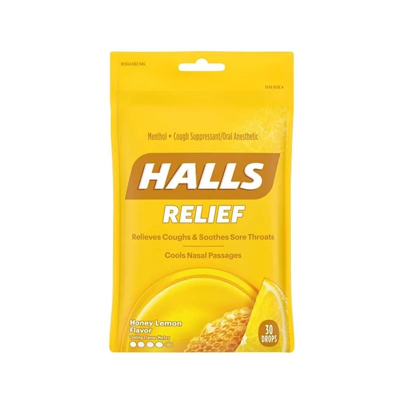 Halls Cough Drops Lemon Flavored - Bag 30 Drops image 0