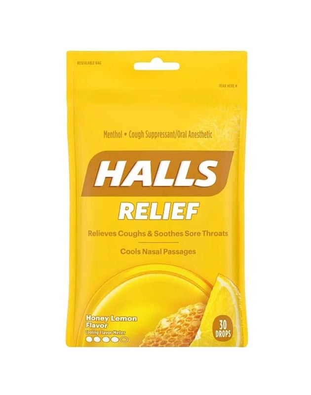 Halls Cough Drops Lemon Flavored - Bag 30 Drops image 0