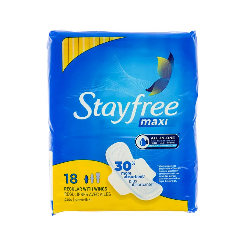 Stayfree Maxi Pads With Wings, Regular Absorbency - 18 Count image 0
