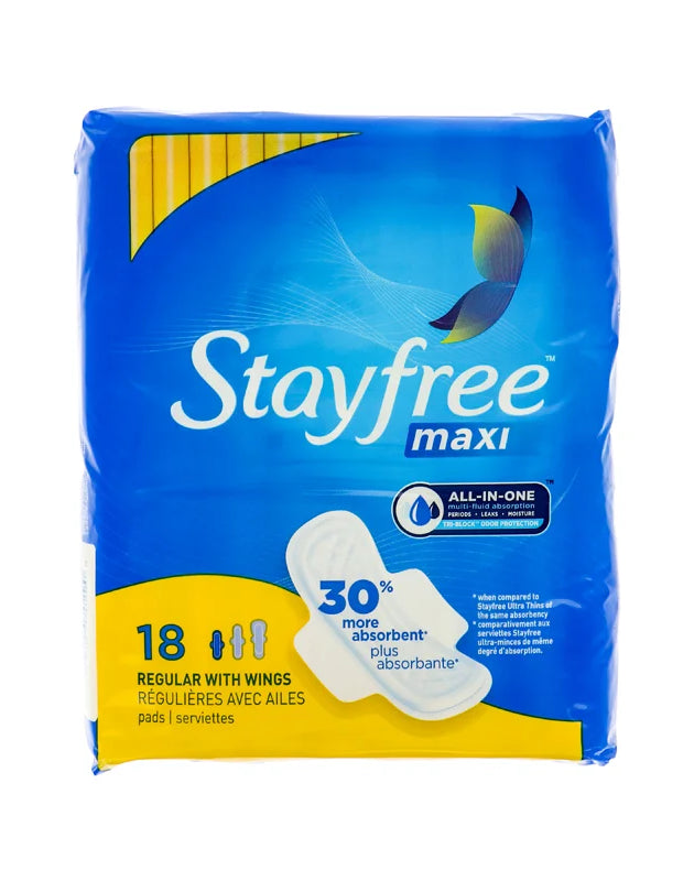 Stayfree Maxi Pads With Wings, Regular Absorbency - 18 Count image 0