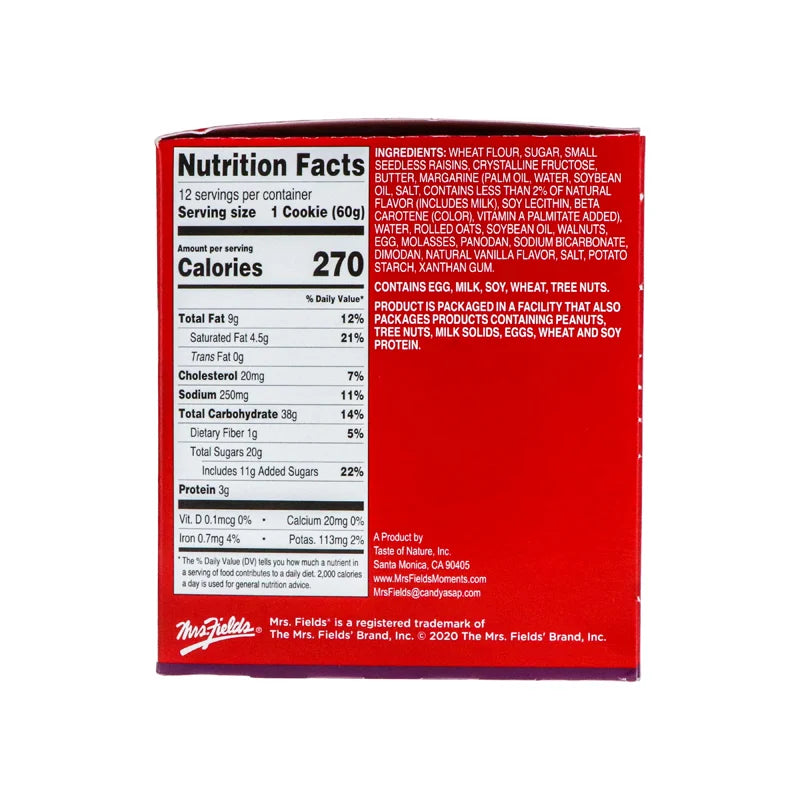 Mrs Fields Oatmeal Raisin W/walnuts 12 Count - 2.1 oz image 2