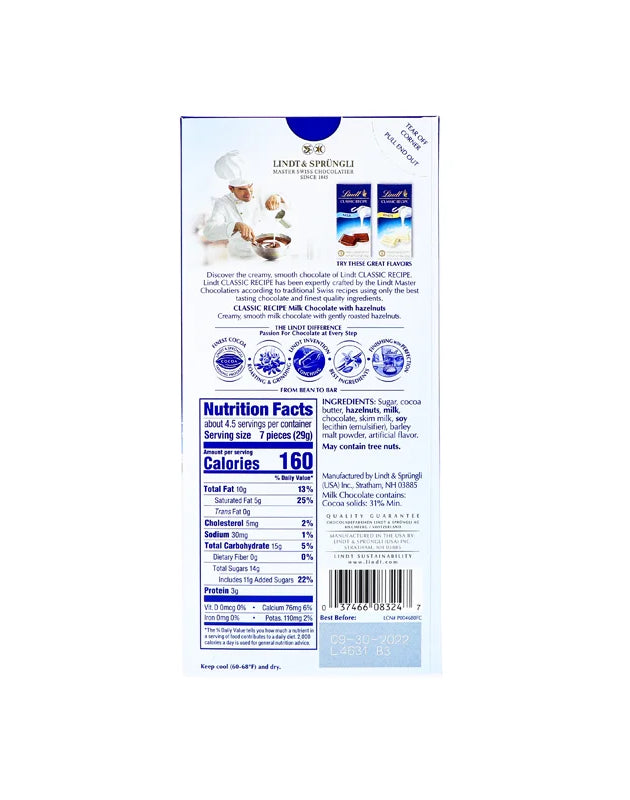 Lindt Tablet Bar Milk Chocolate Hazelnut - 4.4 oz image 0