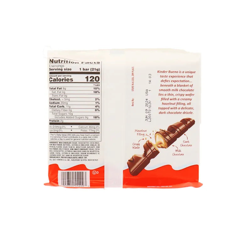 Kinder Bueno King Size Hazelnut Chocolate Candy 8 Count - 3 oz image 2