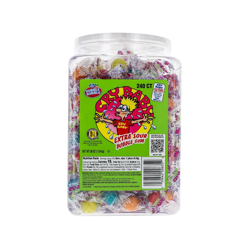 Cry Baby Extra Sour Bubble Gum - Jar 240 Count image 0