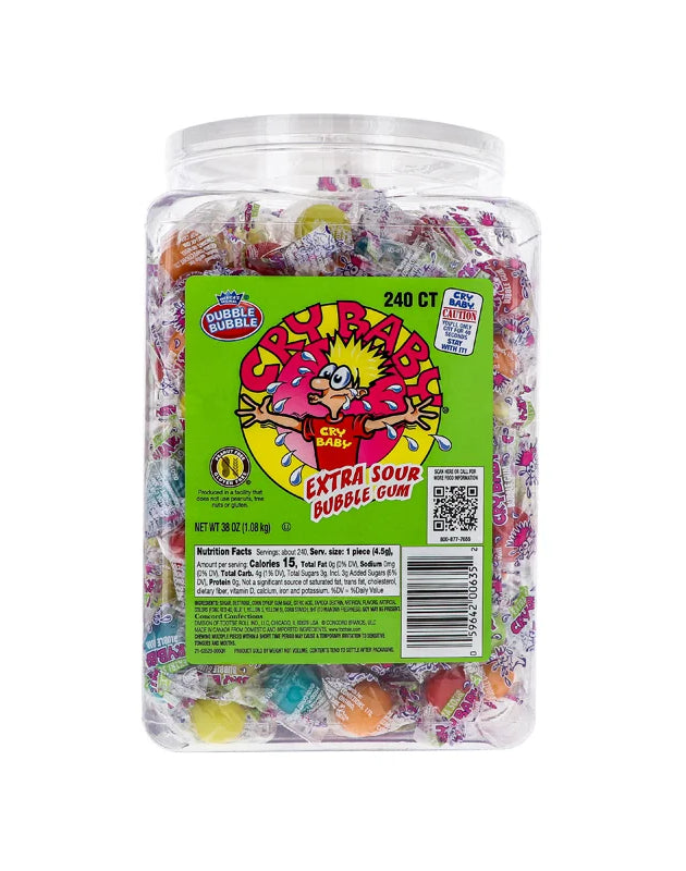Cry Baby Extra Sour Bubble Gum - Jar 240 Count image 0