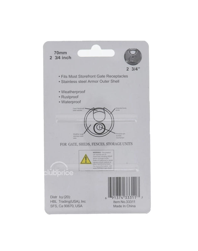 Padlock Stainless Steel Disc 70 MM - 1 Count image 0