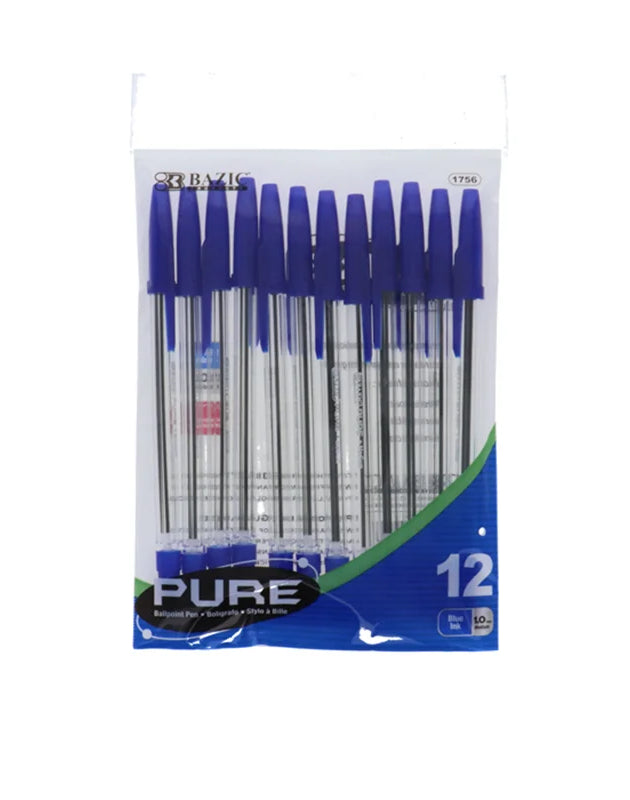 BAZIC Pure Blue Stick Pen (Pack of 12) image 0