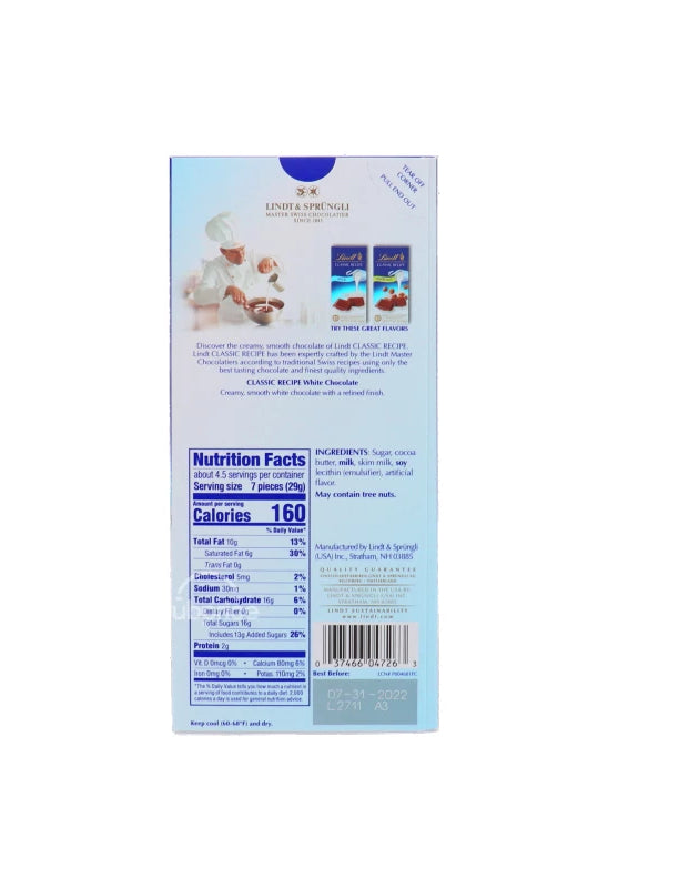 Lindt Classic Recipe White Chocolate Candy Bar 4.4 oz image 0
