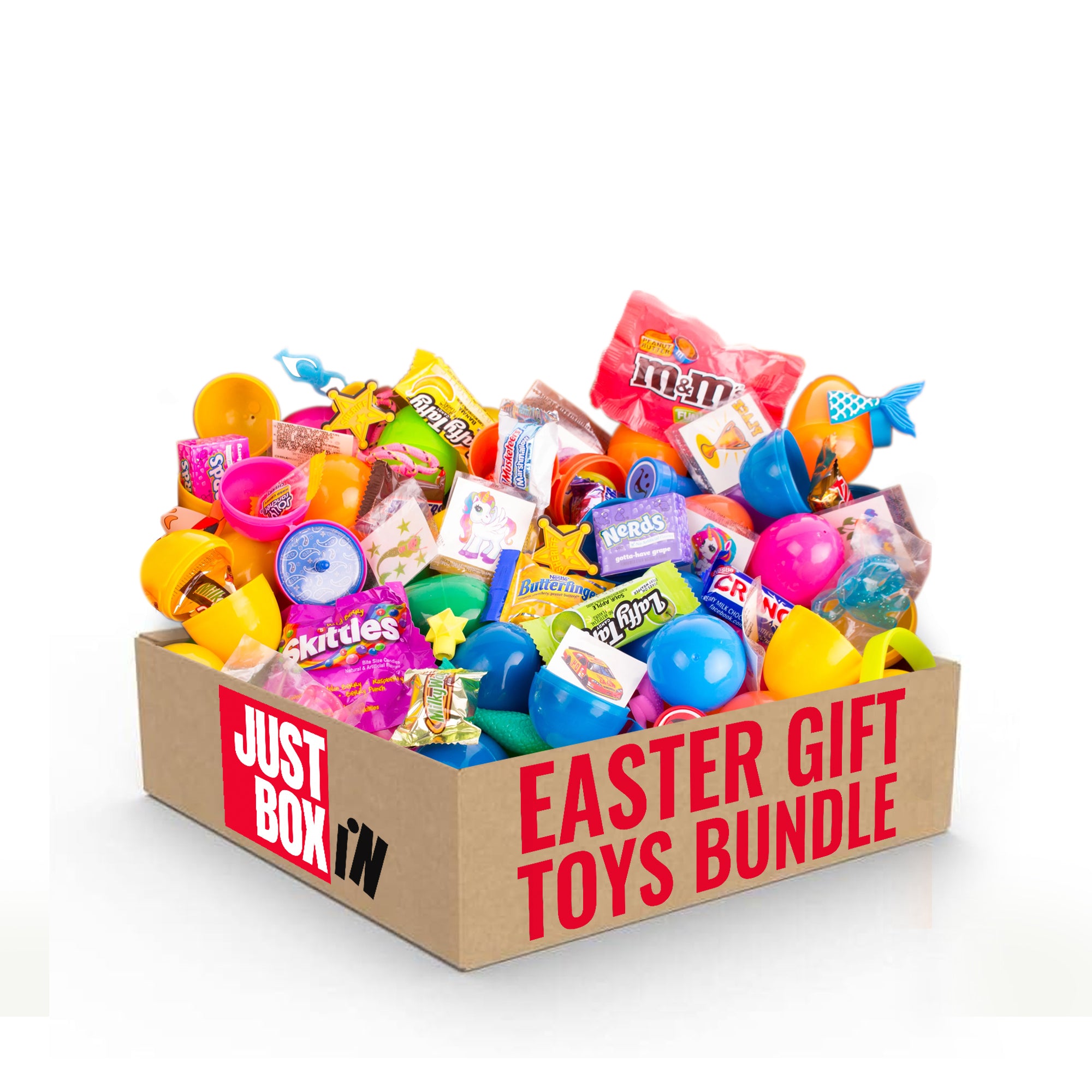 JUST BOX IN Easter Eggs Filled with 48 Assorted Candies ? Prefilled Surprise Eggs with Sweets ? Fun Easter Basket Stuffers for Kids image 0