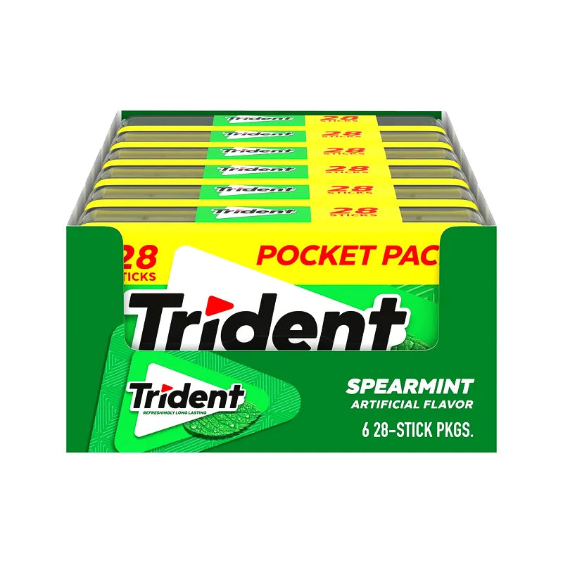 Trident Spearmint Sugar-Free Gum, 6 Pocket Packs - 28 Sticks image 1