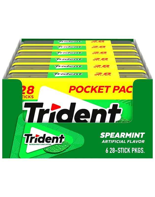 Trident Spearmint Sugar-Free Gum, 6 Pocket Packs - 28 Sticks image 0