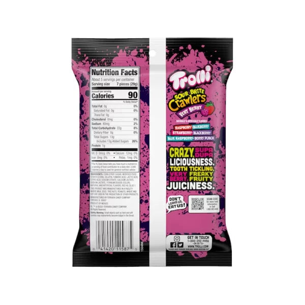 Trolli Sour Brite Crawler Very Berry Peg Bag 12 Count - 5 oz image 1